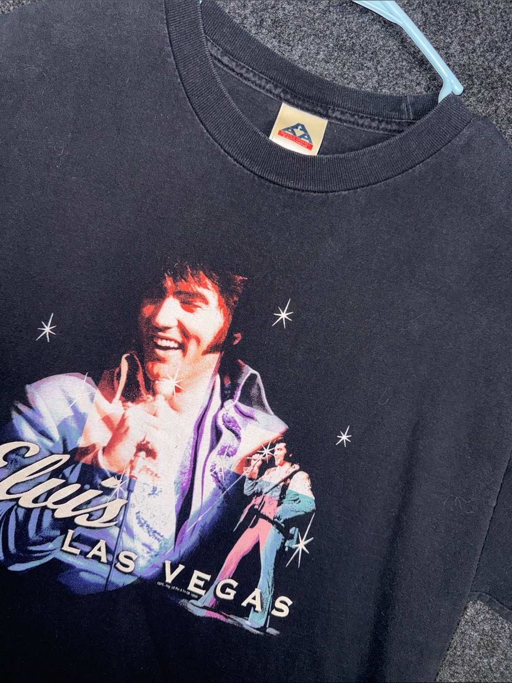 VTG Elvis Las Vegas Graphic Tee - Black with Multicolor Print Large